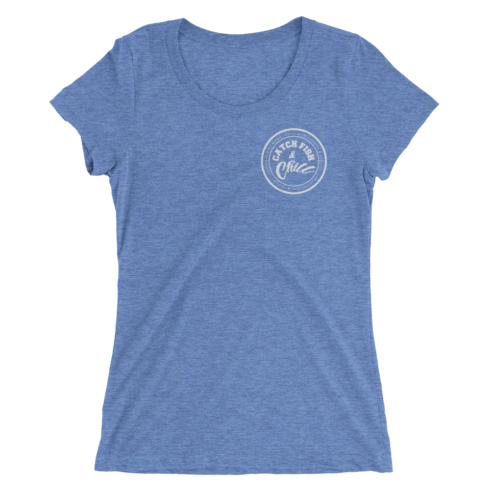 CATCH FISH & CHILL WOMENS WHITE LOGO TRI-BLEND TEE