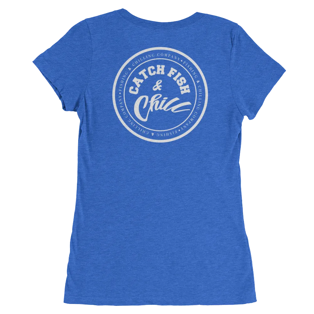 CATCH FISH & CHILL WOMENS WHITE LOGO TRI-BLEND TEE