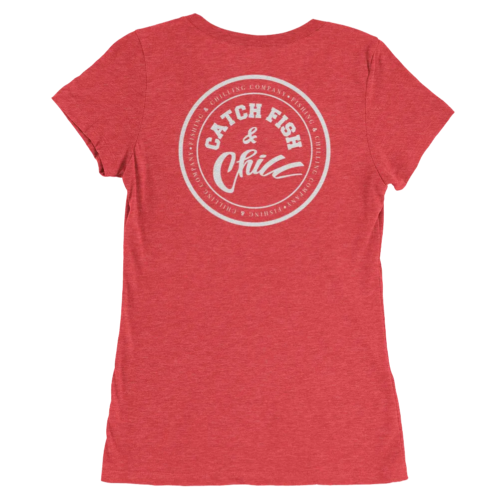 CATCH FISH & CHILL WOMENS WHITE LOGO TRI-BLEND TEE