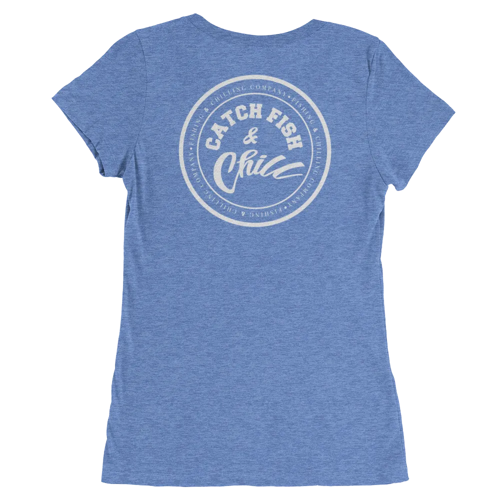 CATCH FISH & CHILL WOMENS WHITE LOGO TRI-BLEND TEE
