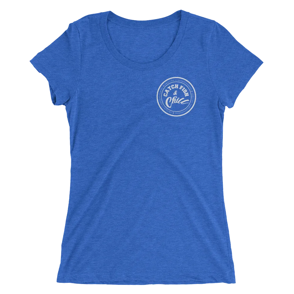 CATCH FISH & CHILL WOMENS WHITE LOGO TRI-BLEND TEE