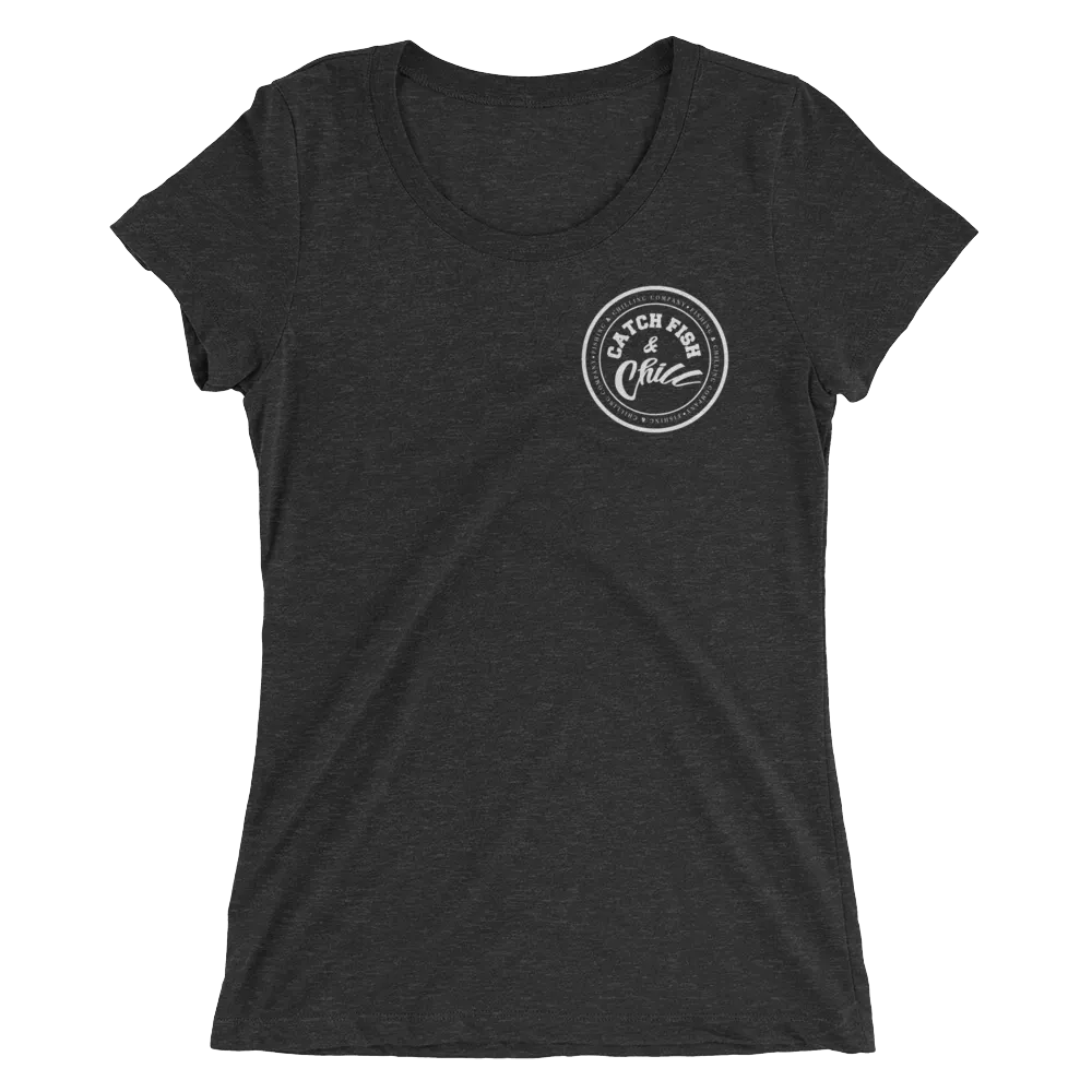 CATCH FISH & CHILL WOMENS WHITE LOGO TRI-BLEND TEE