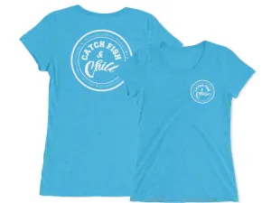 CATCH FISH & CHILL WOMENS WHITE LOGO TRI-BLEND TEE
