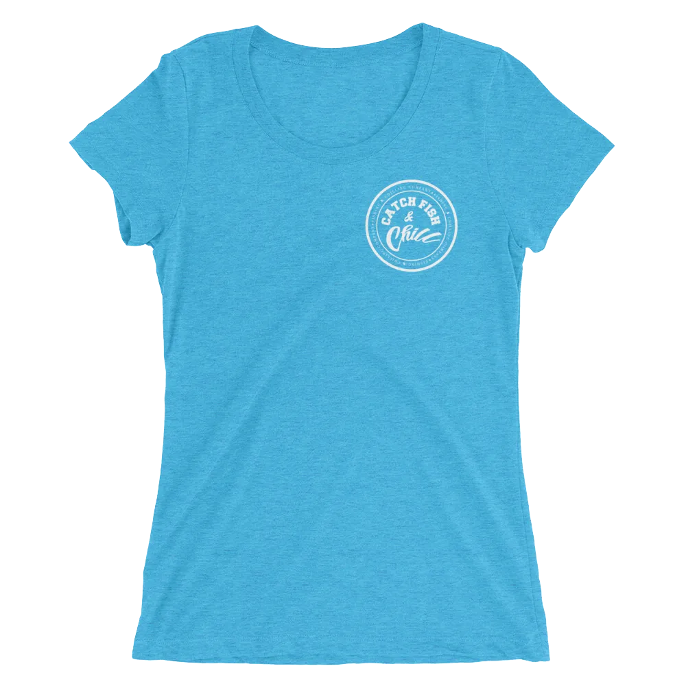 CATCH FISH & CHILL WOMENS WHITE LOGO TRI-BLEND TEE