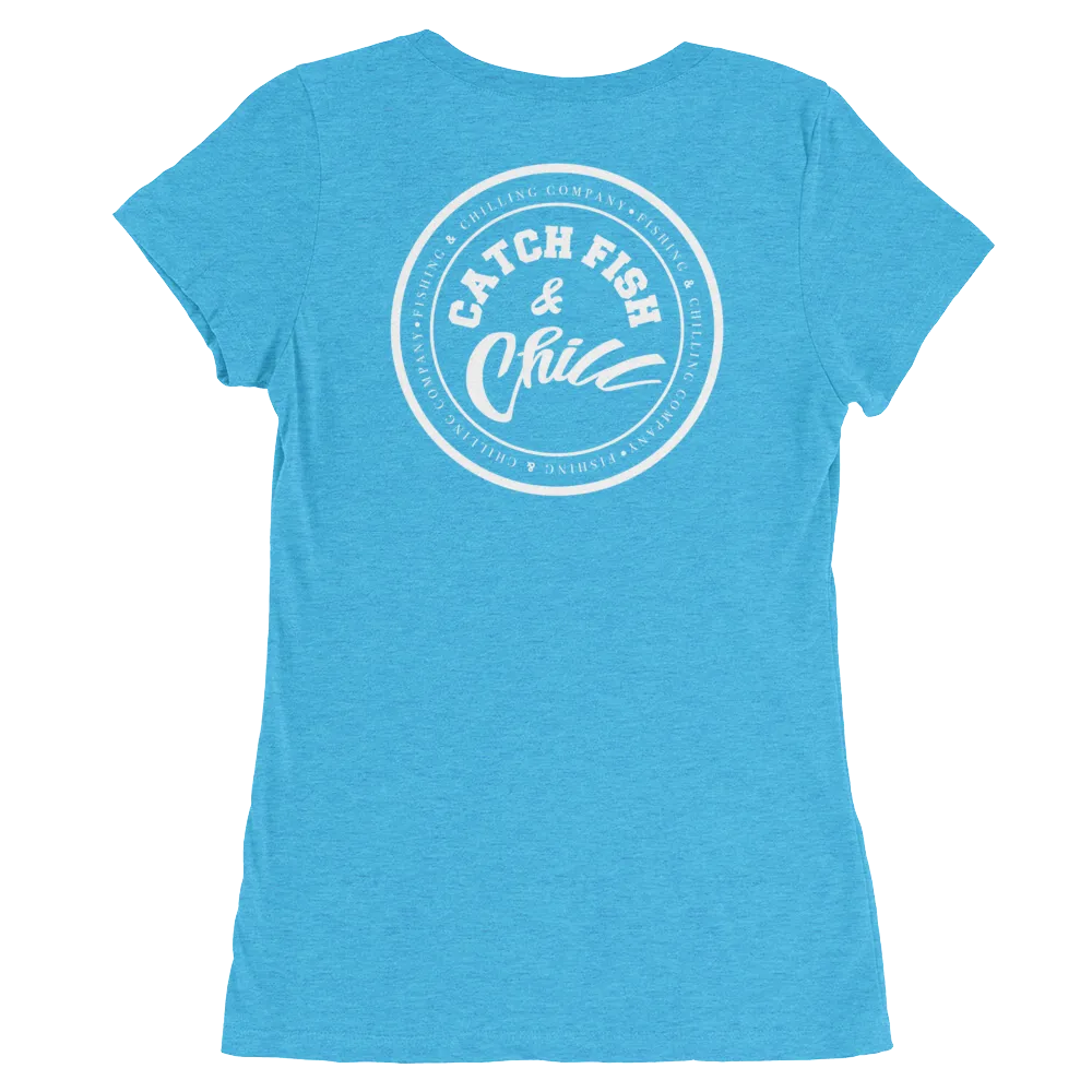 CATCH FISH & CHILL WOMENS WHITE LOGO TRI-BLEND TEE