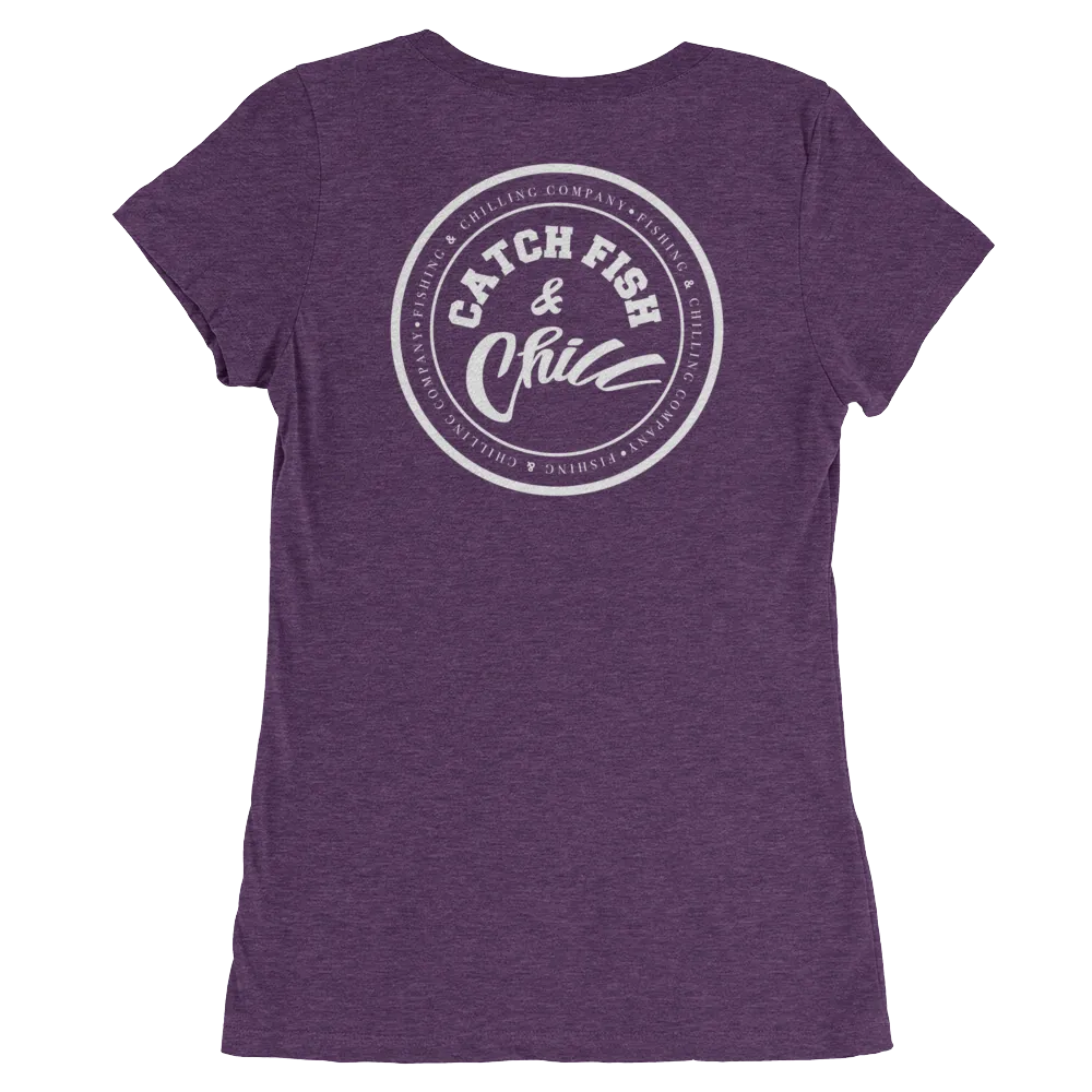 CATCH FISH & CHILL WOMENS WHITE LOGO TRI-BLEND TEE
