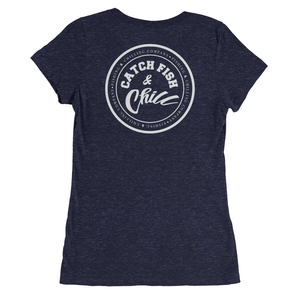 CATCH FISH & CHILL WOMENS WHITE LOGO TRI-BLEND TEE