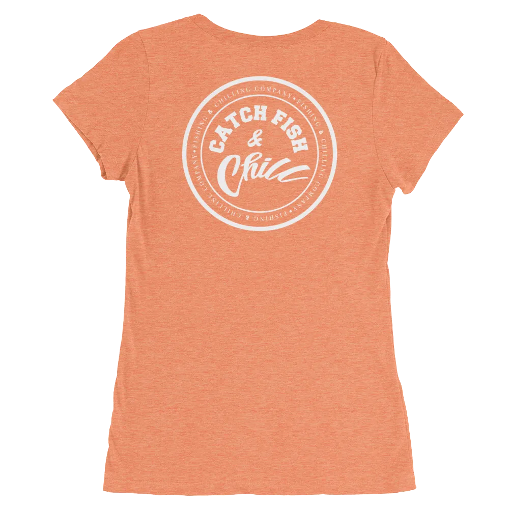 CATCH FISH & CHILL WOMENS WHITE LOGO TRI-BLEND TEE