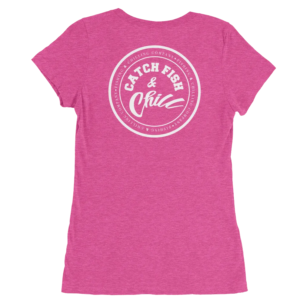 CATCH FISH & CHILL WOMENS WHITE LOGO TRI-BLEND TEE