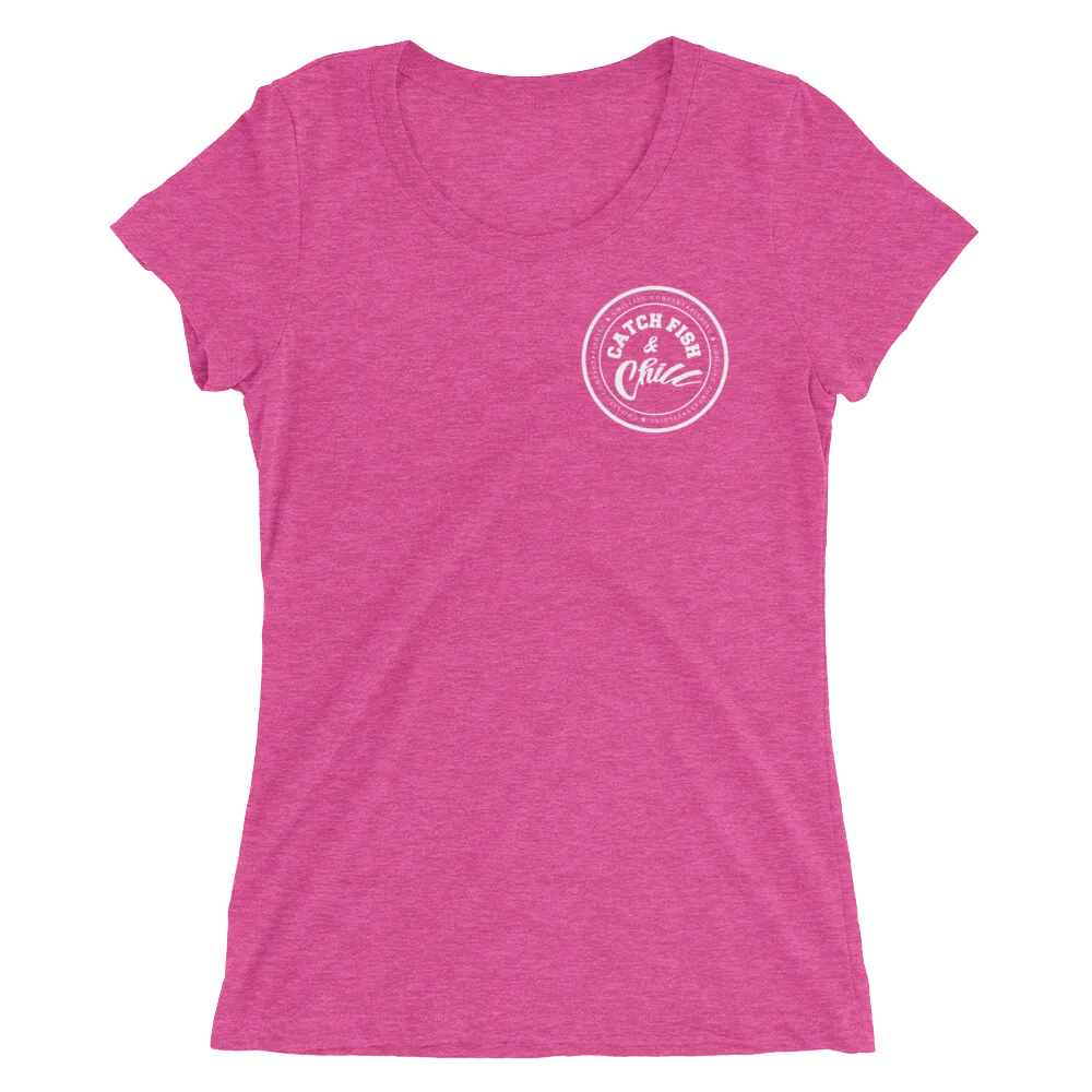 CATCH FISH & CHILL WOMENS WHITE LOGO TRI-BLEND TEE
