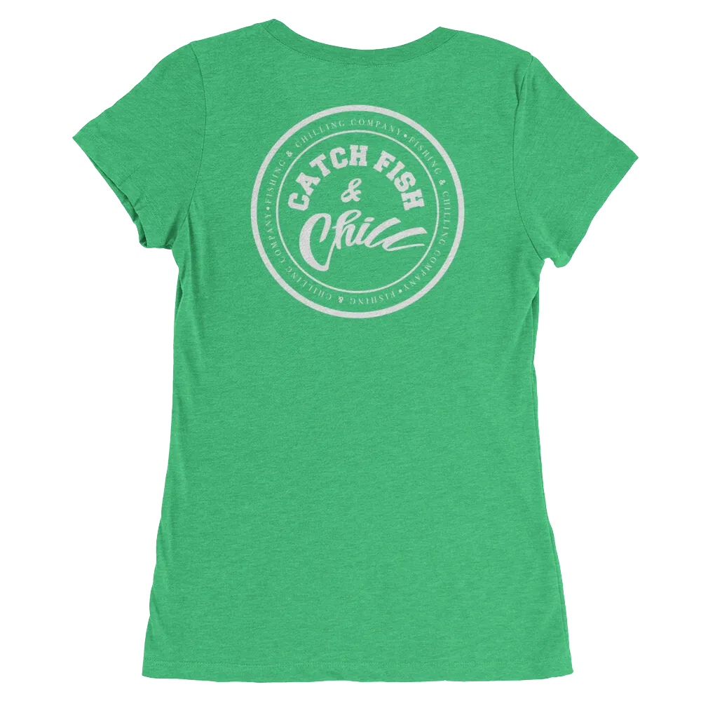 CATCH FISH & CHILL WOMENS WHITE LOGO TRI-BLEND TEE