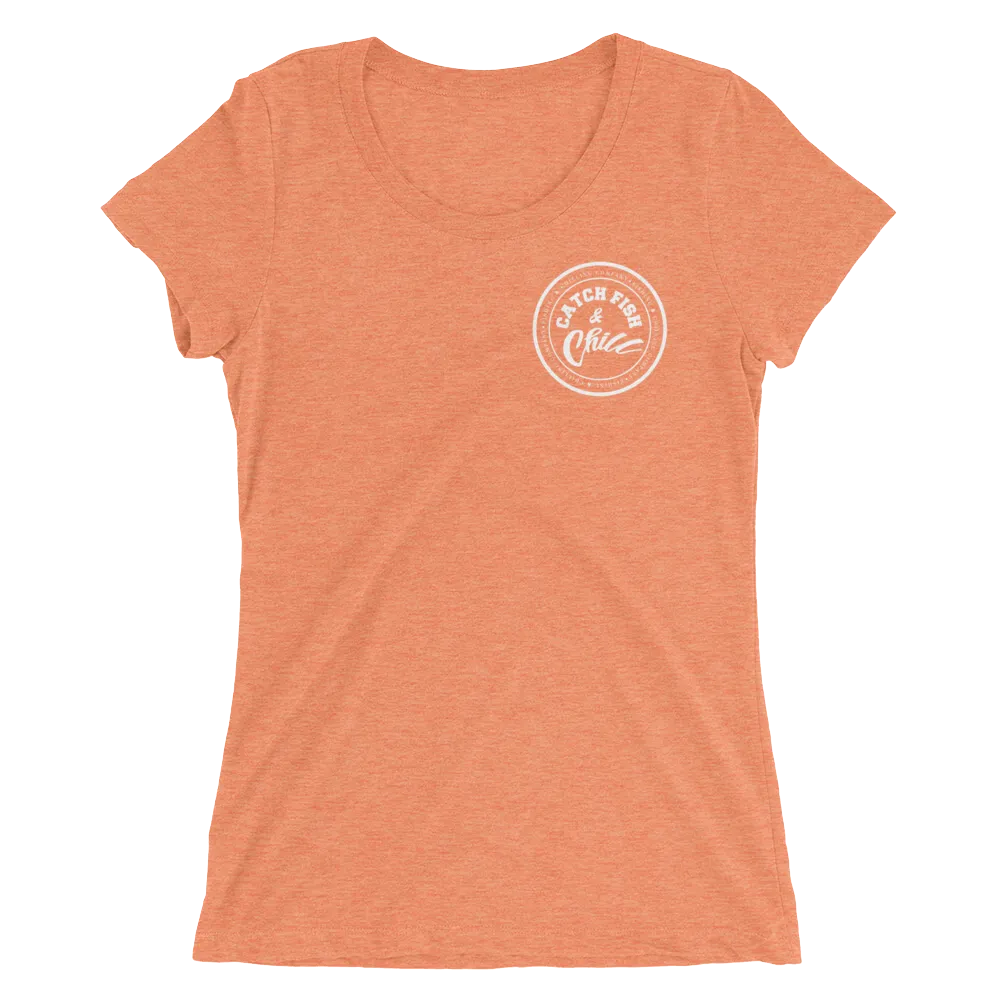 CATCH FISH & CHILL WOMENS WHITE LOGO TRI-BLEND TEE