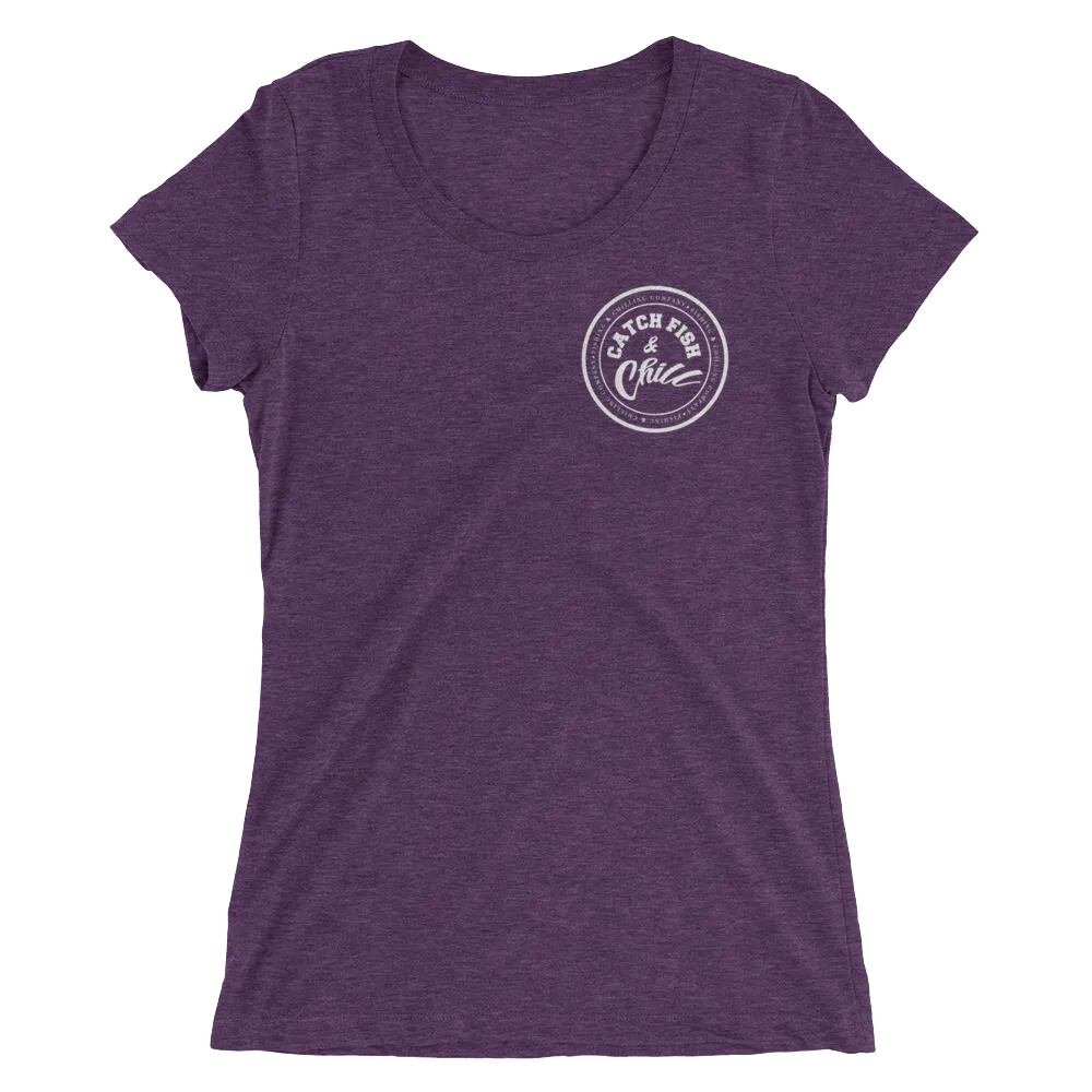 CATCH FISH & CHILL WOMENS WHITE LOGO TRI-BLEND TEE