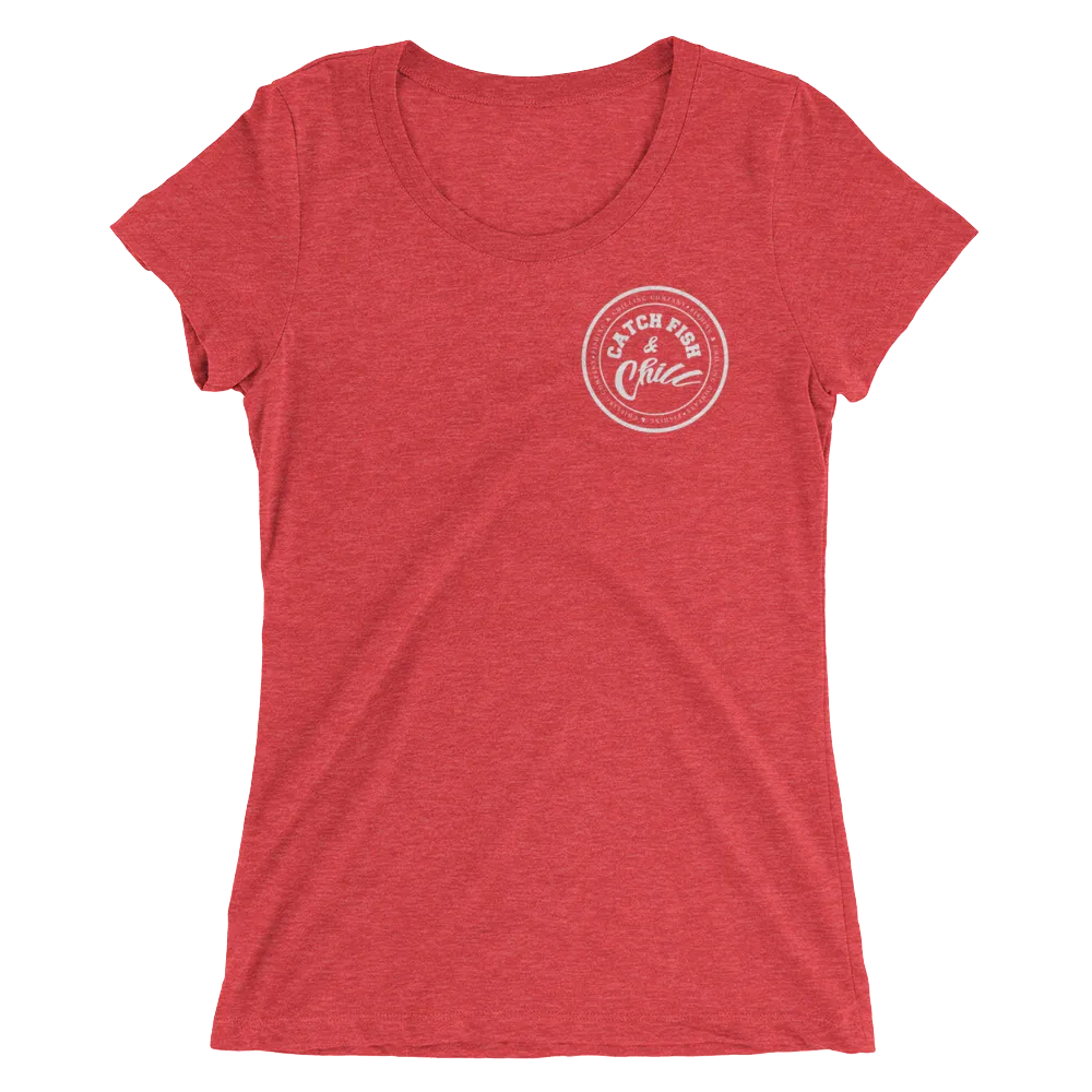 CATCH FISH & CHILL WOMENS WHITE LOGO TRI-BLEND TEE