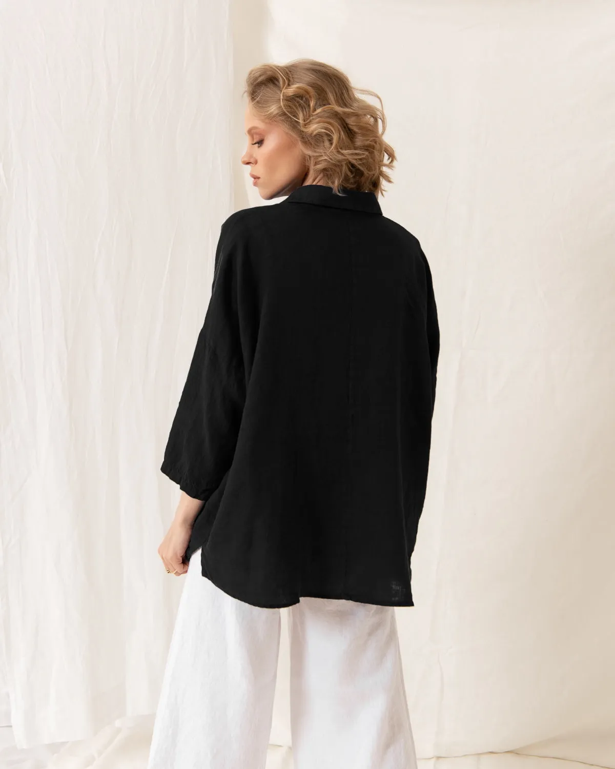 Cathy - Linen Blouse in Black