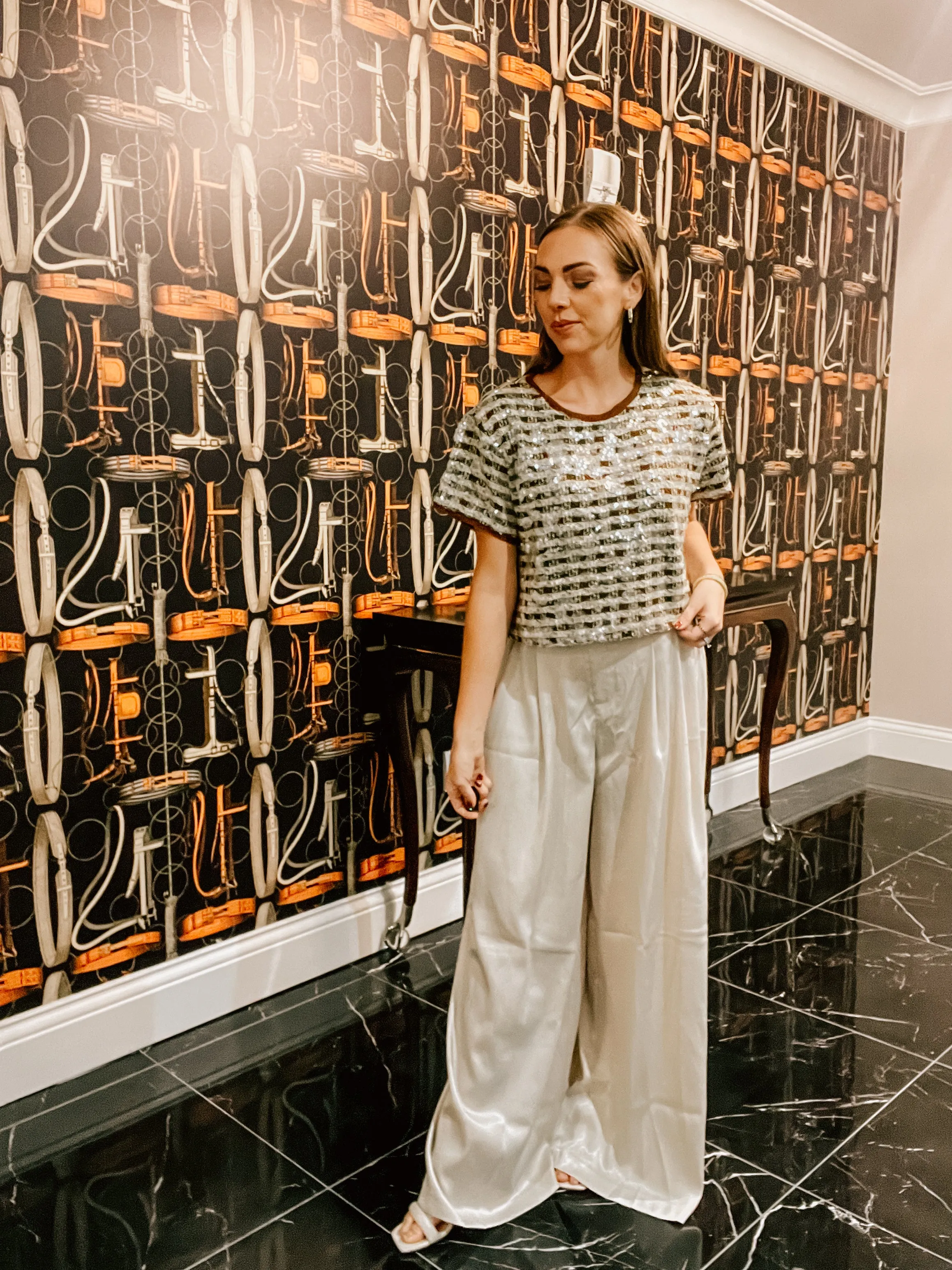 Champagne High Waist Satin Pleat Pant