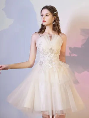 Champagne Mini/Short Prom Dresses, Cute Champagne Homecoming Dresses