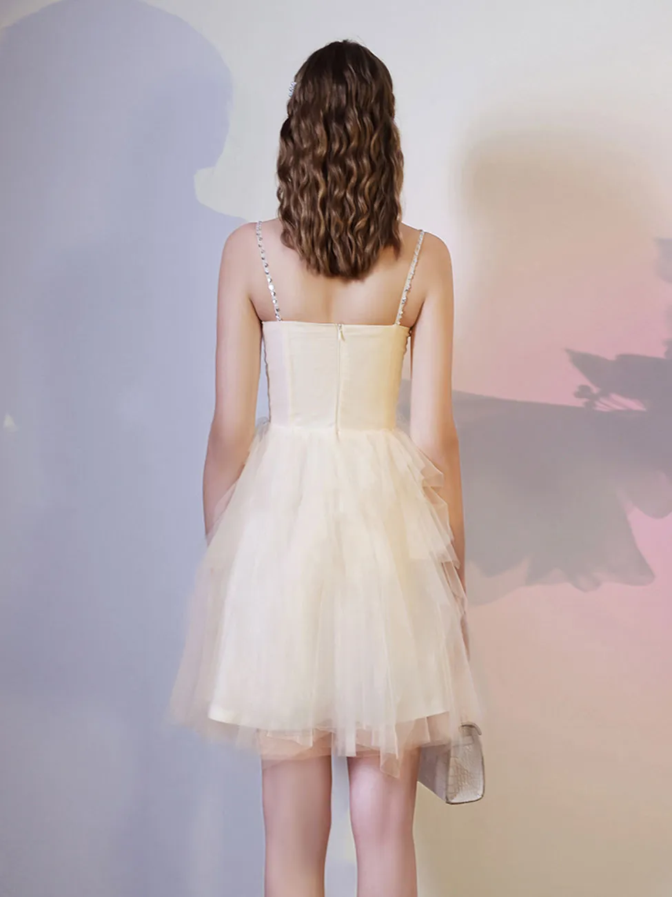 Champagne Mini/Short Prom Dresses, Cute Champagne Homecoming Dresses