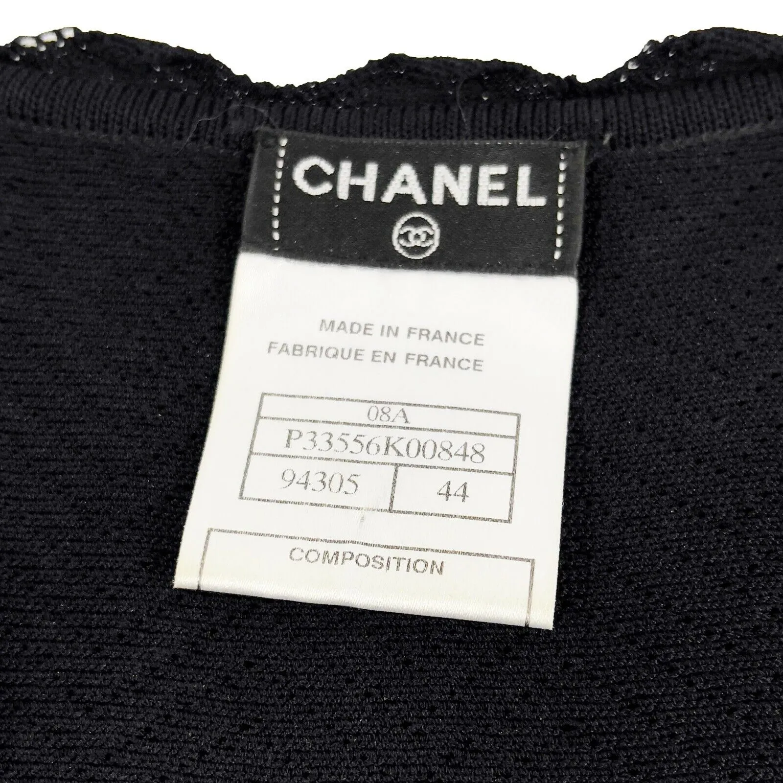 CHANEL - 08A Fall 2008 - Pointelle Knit Off Shoulder Dress - Black - FR 44 US 12