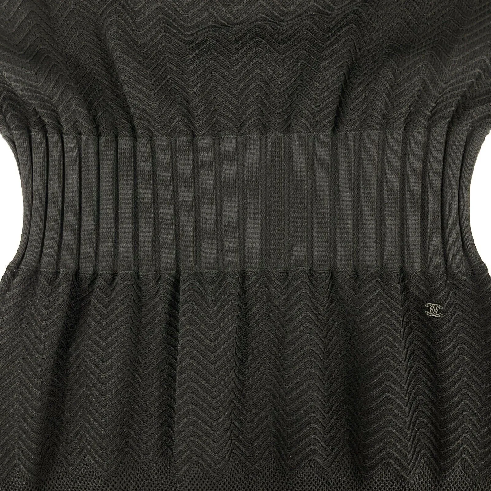CHANEL - 08A Fall 2008 - Pointelle Knit Off Shoulder Dress - Black - FR 44 US 12