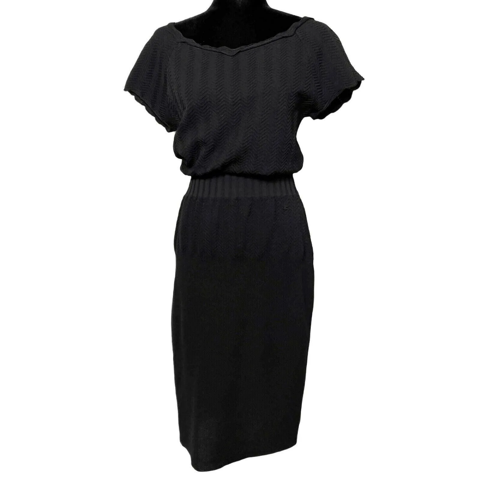 CHANEL - 08A Fall 2008 - Pointelle Knit Off Shoulder Dress - Black - FR 44 US 12