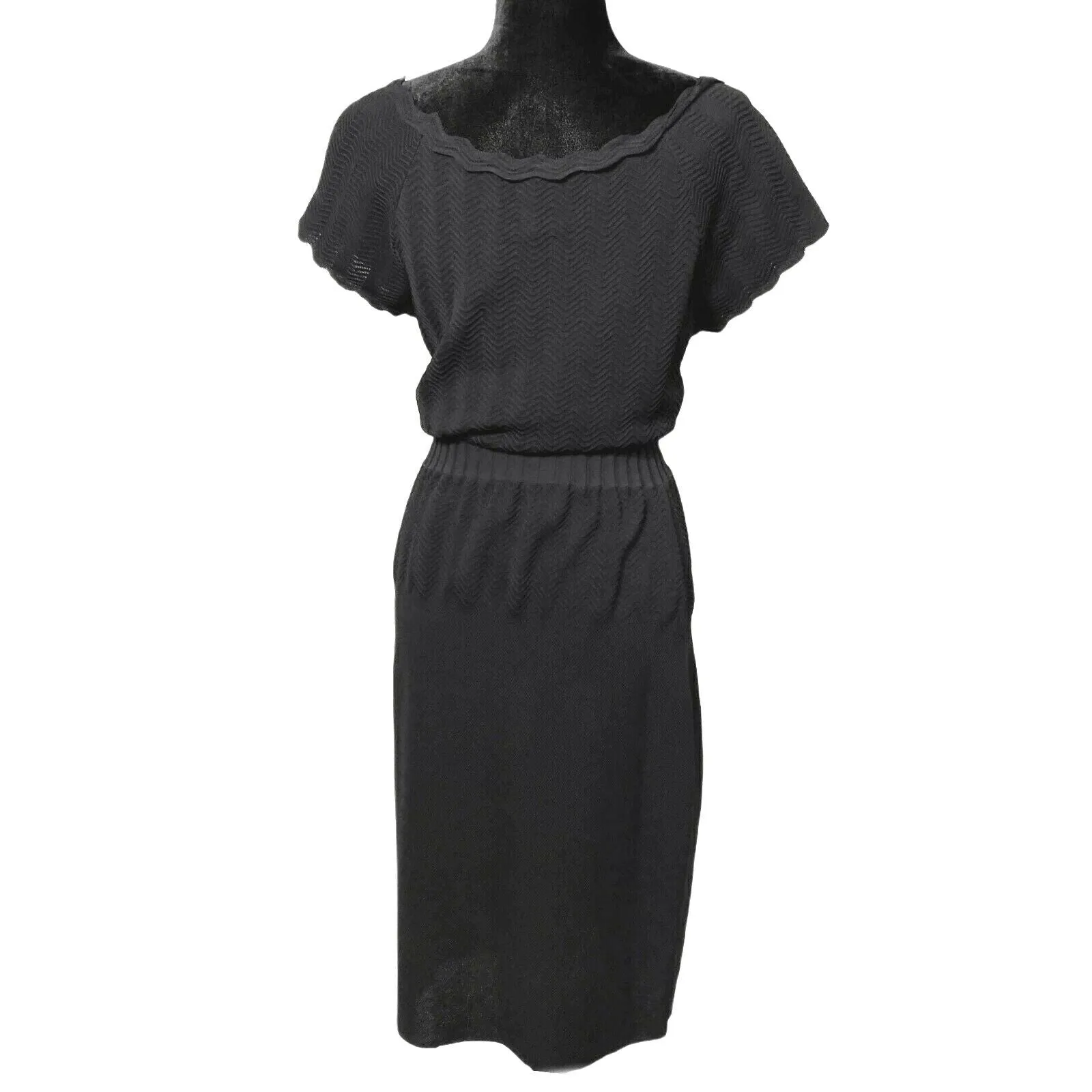 CHANEL - 08A Fall 2008 - Pointelle Knit Off Shoulder Dress - Black - FR 44 US 12