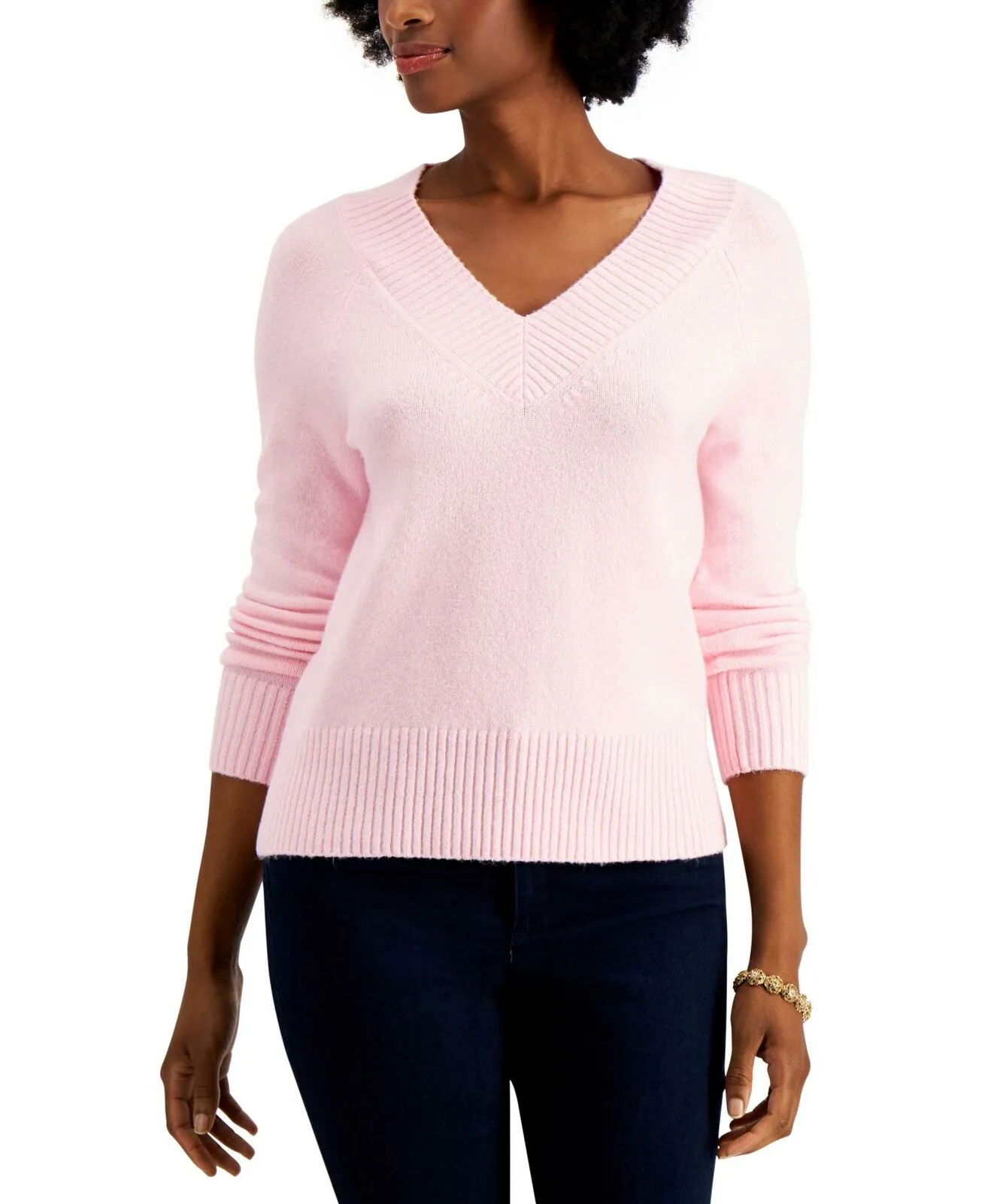 Charter Club Women's Wide Ribbed Trim V-Neck Pullover Sweater