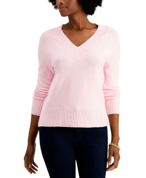 Charter Club Women's Wide Ribbed Trim V-Neck Pullover Sweater