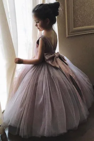 Cheap Cute Ball Gown Tulle Flower Girl Dresses with Bow Baby Dresses OHR019