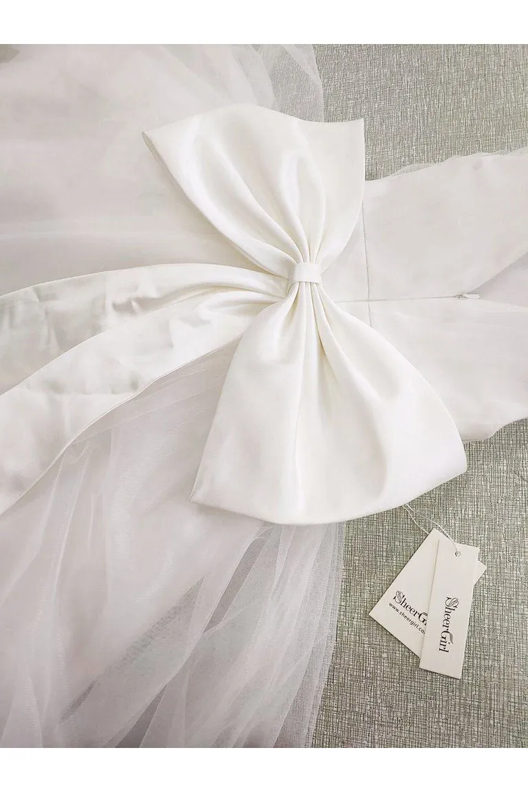 Cheap Cute Ball Gown Tulle Flower Girl Dresses with Bow Baby Dresses OHR019
