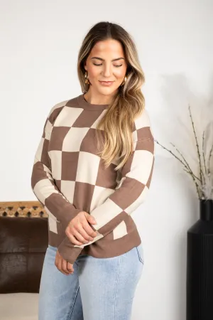 Checkerboard Oversized Knit Sweater