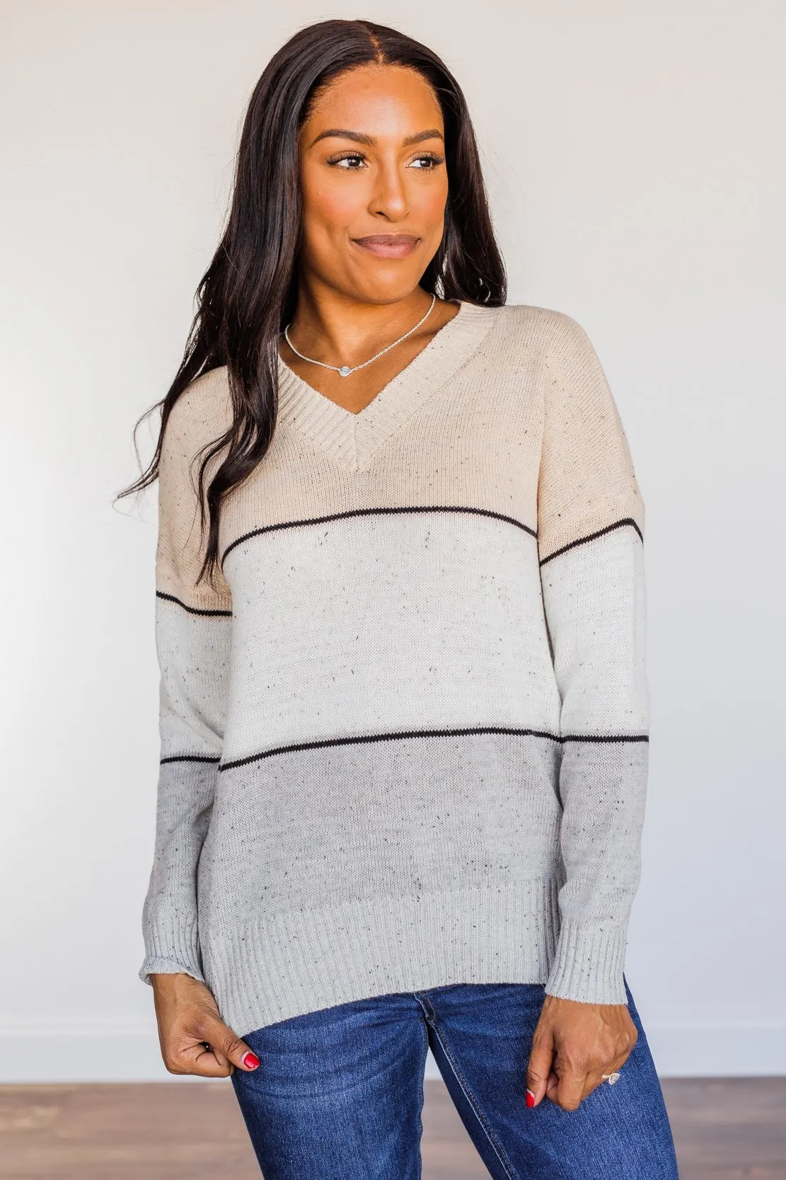 Cheering You On Color Block Sweater- Oatmeal