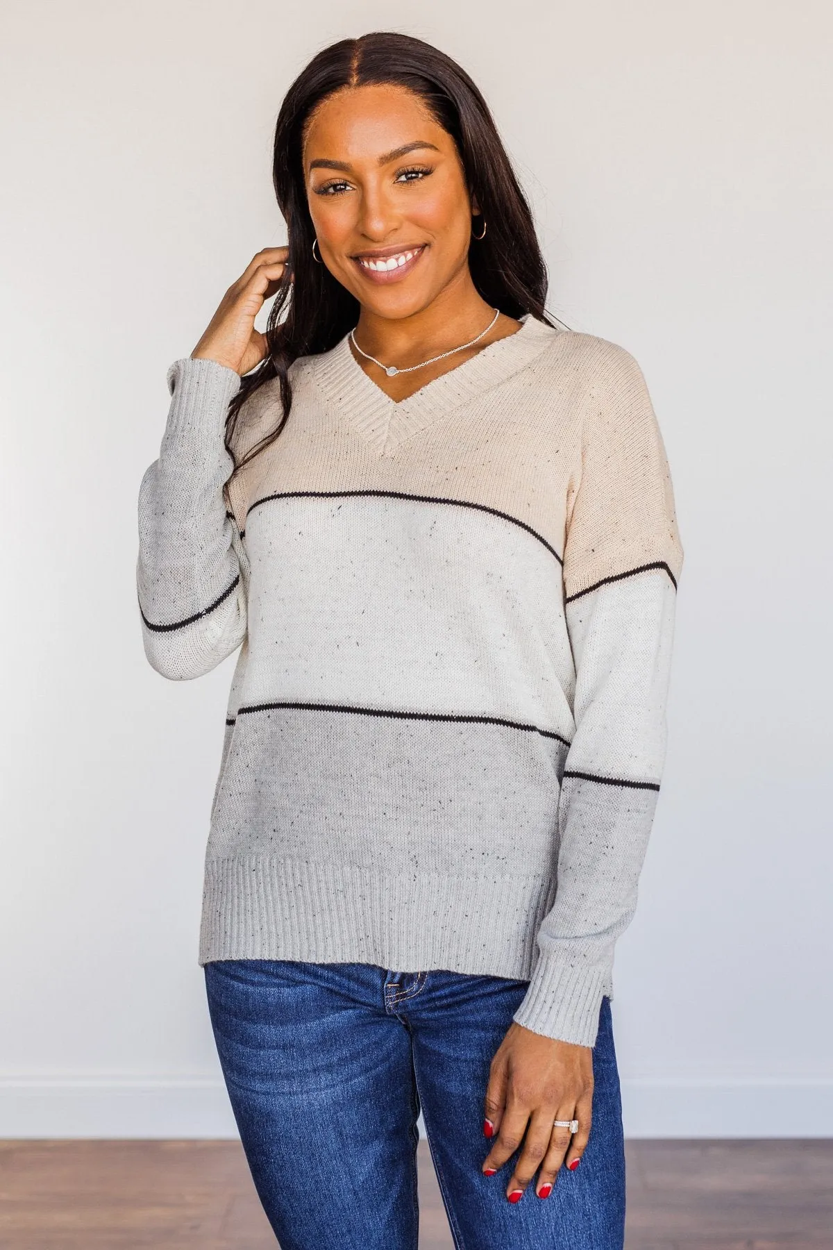 Cheering You On Color Block Sweater- Oatmeal
