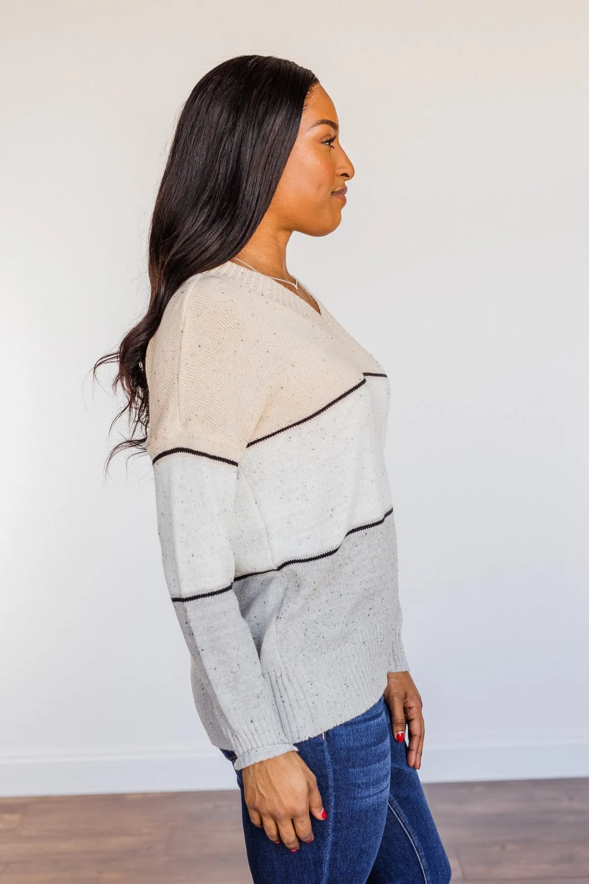 Cheering You On Color Block Sweater- Oatmeal