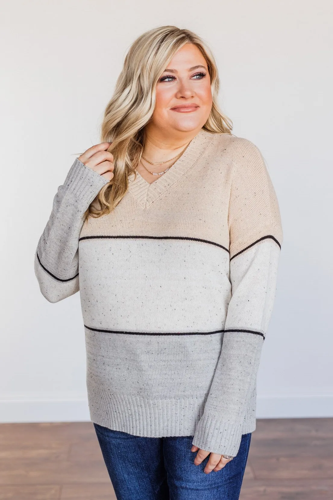 Cheering You On Color Block Sweater- Oatmeal