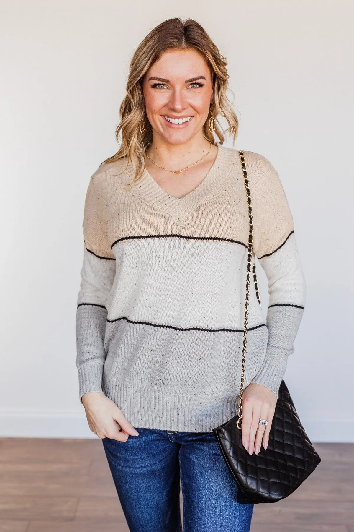 Cheering You On Color Block Sweater- Oatmeal