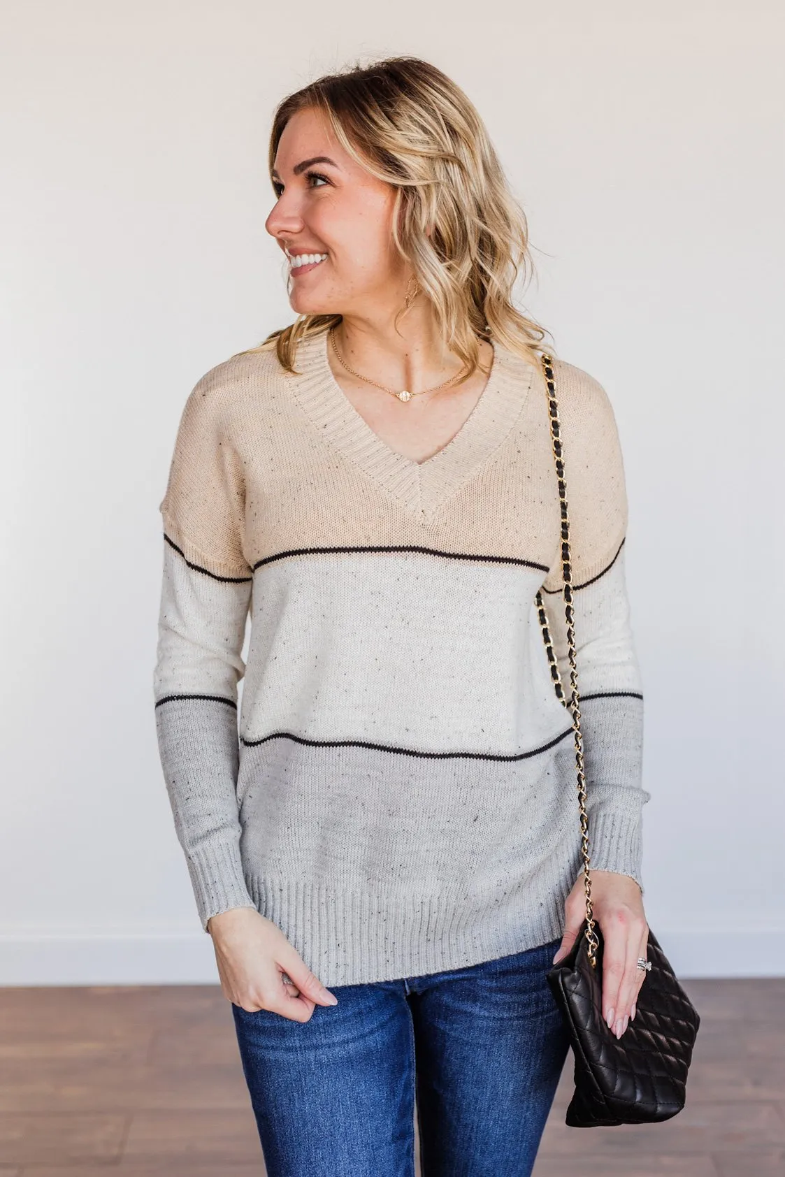Cheering You On Color Block Sweater- Oatmeal