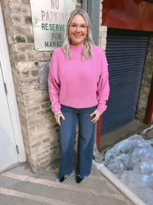 Chenille Seam Sweater Top-Candy Pink