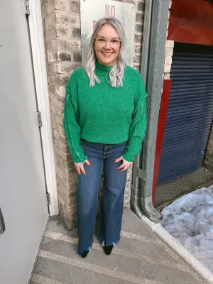 Chenille Seam Sweater Top-Kelly Green