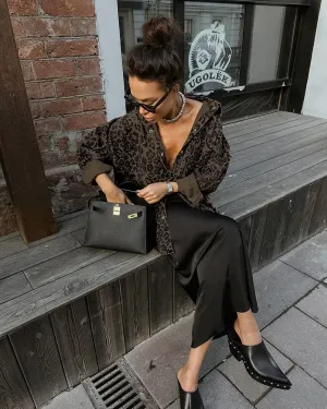 Chic Oversized Leopard Print Button Shacket for Women