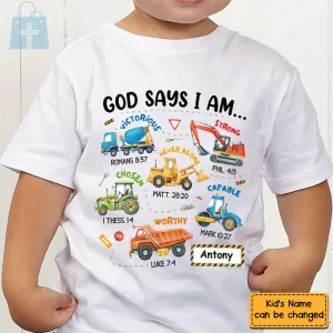 Christianartbag T-shirt, Construction Machines God Say I Am Kid T-Shirt, Children's Printed T-Shirts, CABTK02090923.