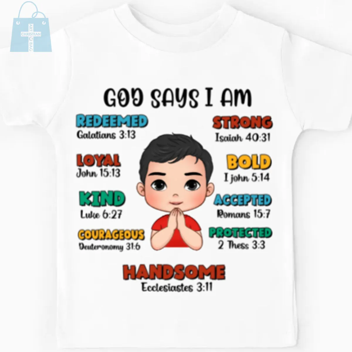 Christianartbag T-shirt, God Says Bible Verses T-Shirt, Children's Printed T-Shirts, CABTK03090923.