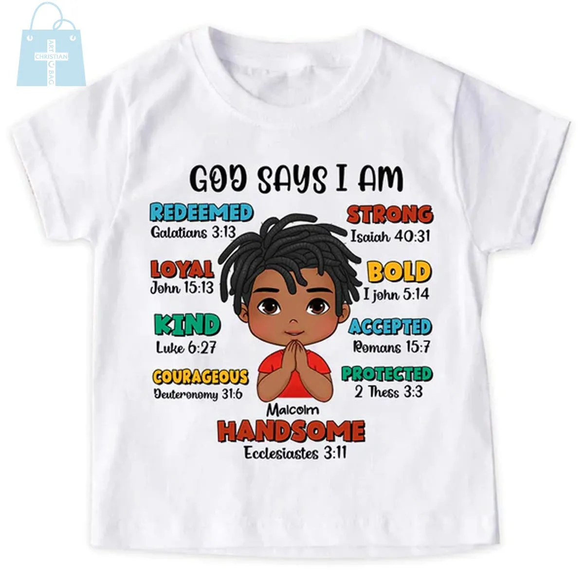Christianartbag T-shirt, God Says Bible Verses T-Shirt, Children's Printed T-Shirts, CABTK03090923.