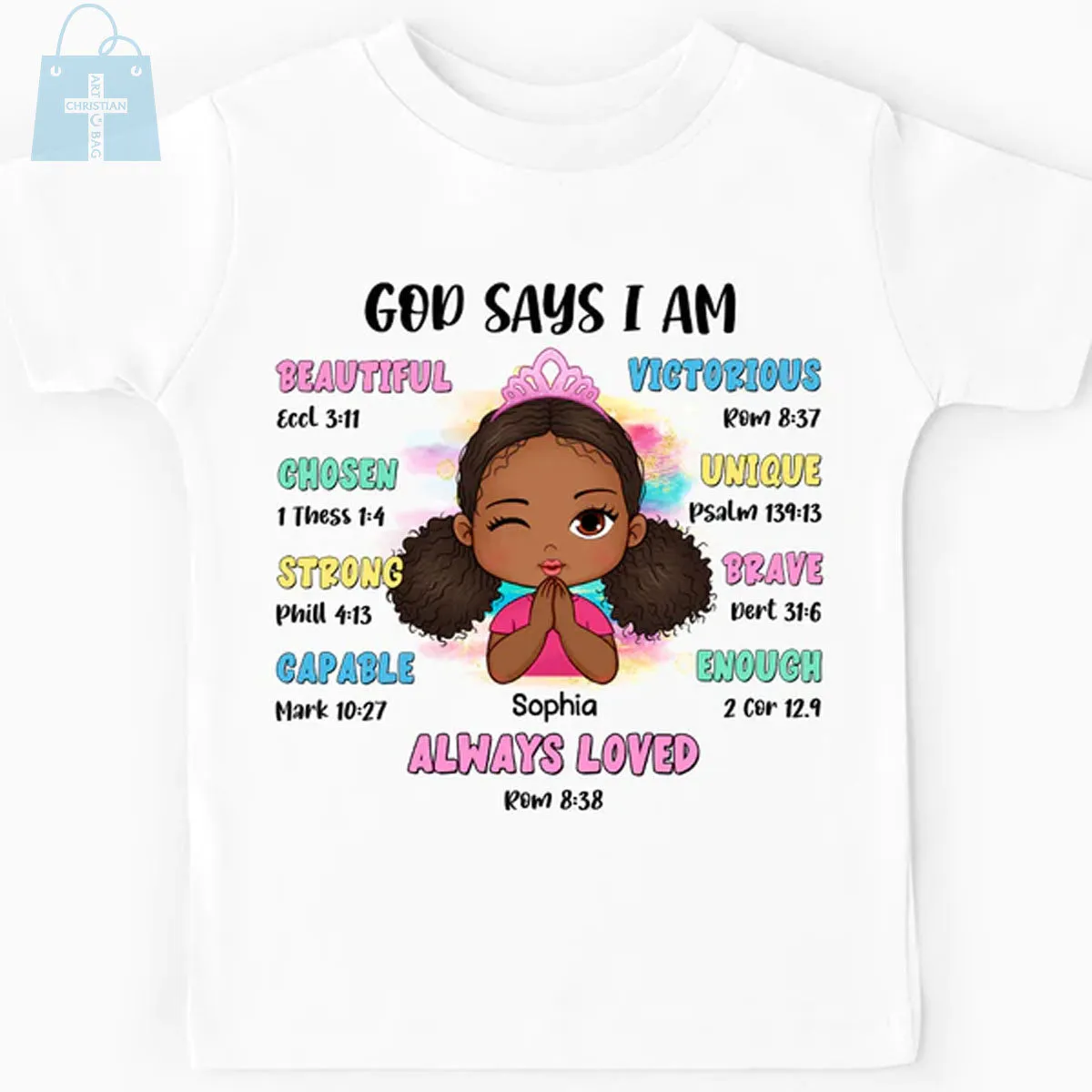 Christianartbag T-shirt, God Says Bible Verses T-Shirt, Children's Printed T-Shirts, CABTK03090923.