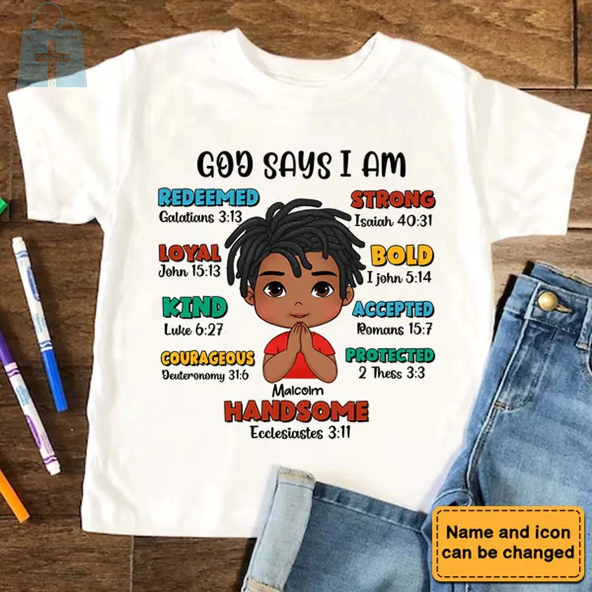Christianartbag T-shirt, God Says Bible Verses T-Shirt, Children's Printed T-Shirts, CABTK03090923.