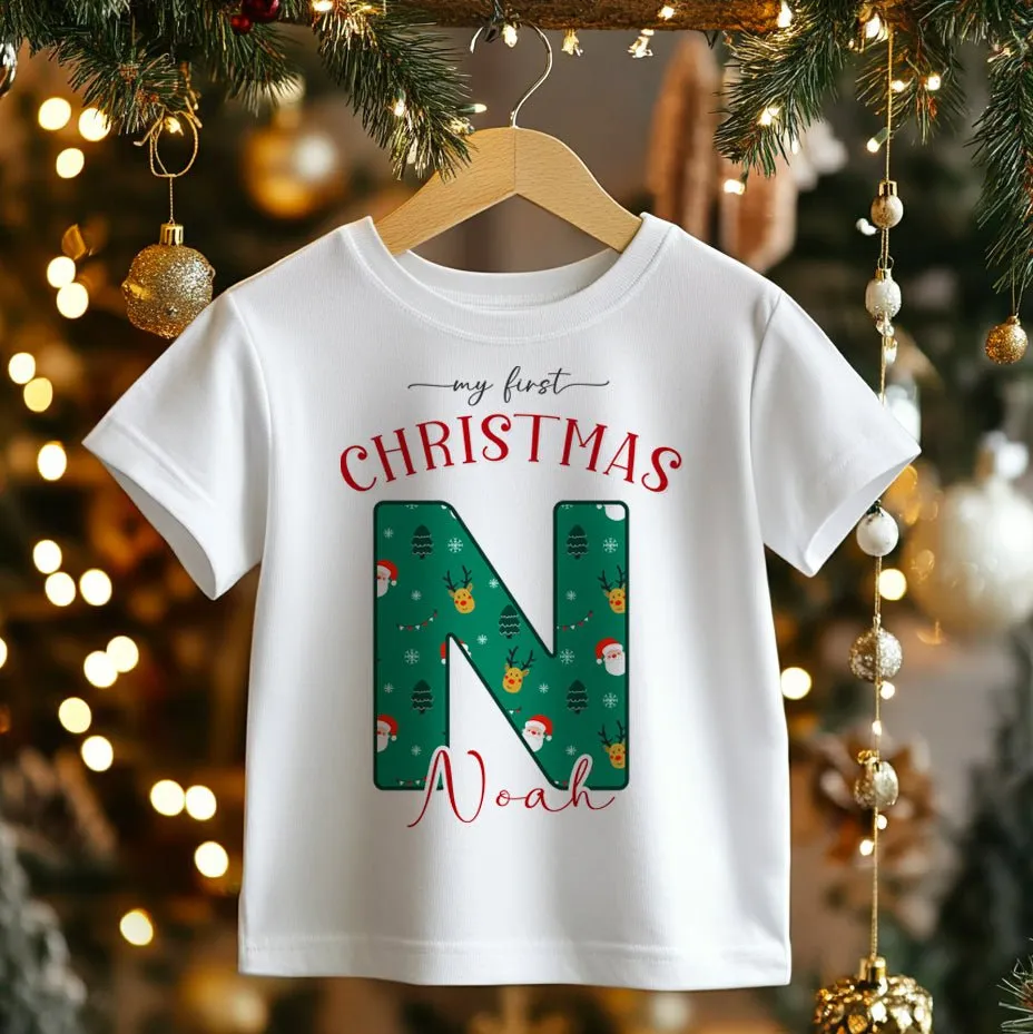Christmas Green Pattern Personalised Toddler & Kids T Shirt