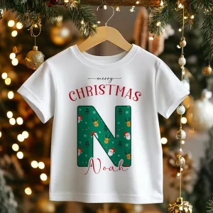 Christmas Green Pattern Personalised Toddler & Kids T Shirt