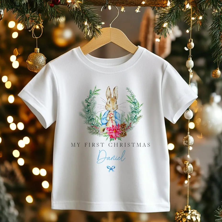 Christmas Peter Rabbit Inspired Boy Personalised Toddler & Kids T Shirt