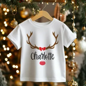 Christmas Reindeer Personalised Girl Toddler & Kids T Shirt