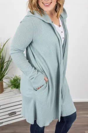 Claire Hooded Waffle Cardigan - Sage